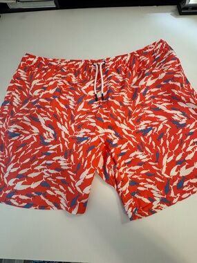 Men’s crown & ivy Red Shark-Print Swim Trunks Size XXL